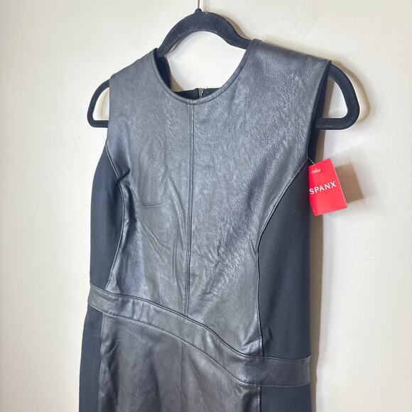 NEW NWT Spanx Large Faux Leather Fitted Sheath Dress Sleeveless Black Party Work - Picture 5 of 10